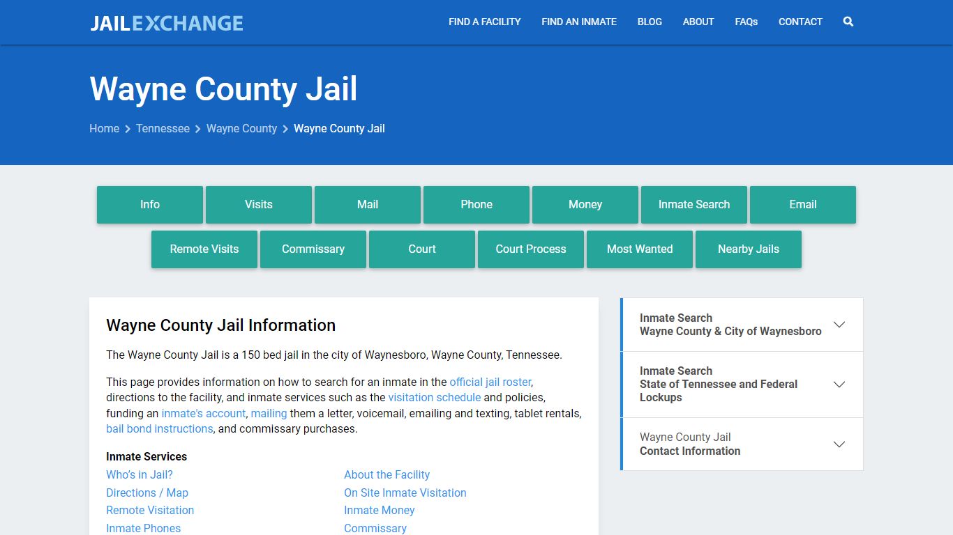 Wayne County Jail, TN Inmate Search, Information