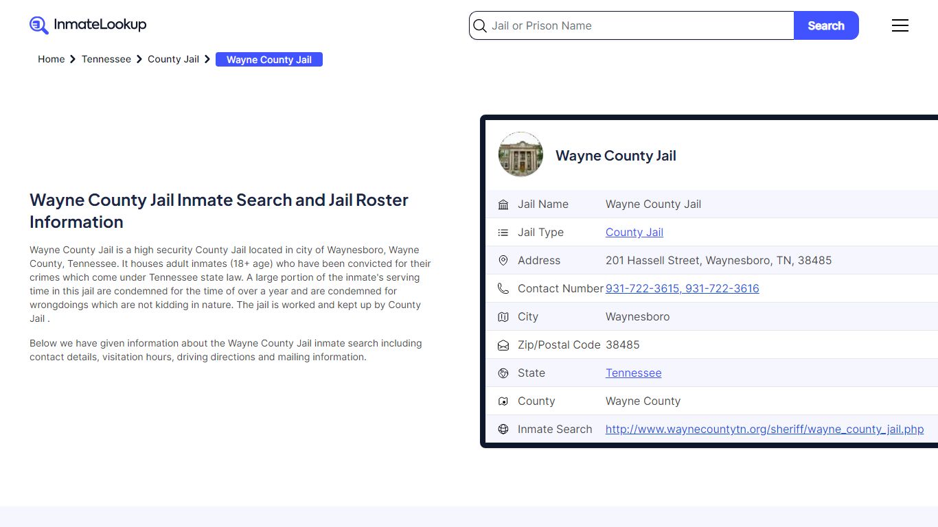 Wayne County Jail Inmate Search - Waynesboro Tennessee - Inmate Lookup